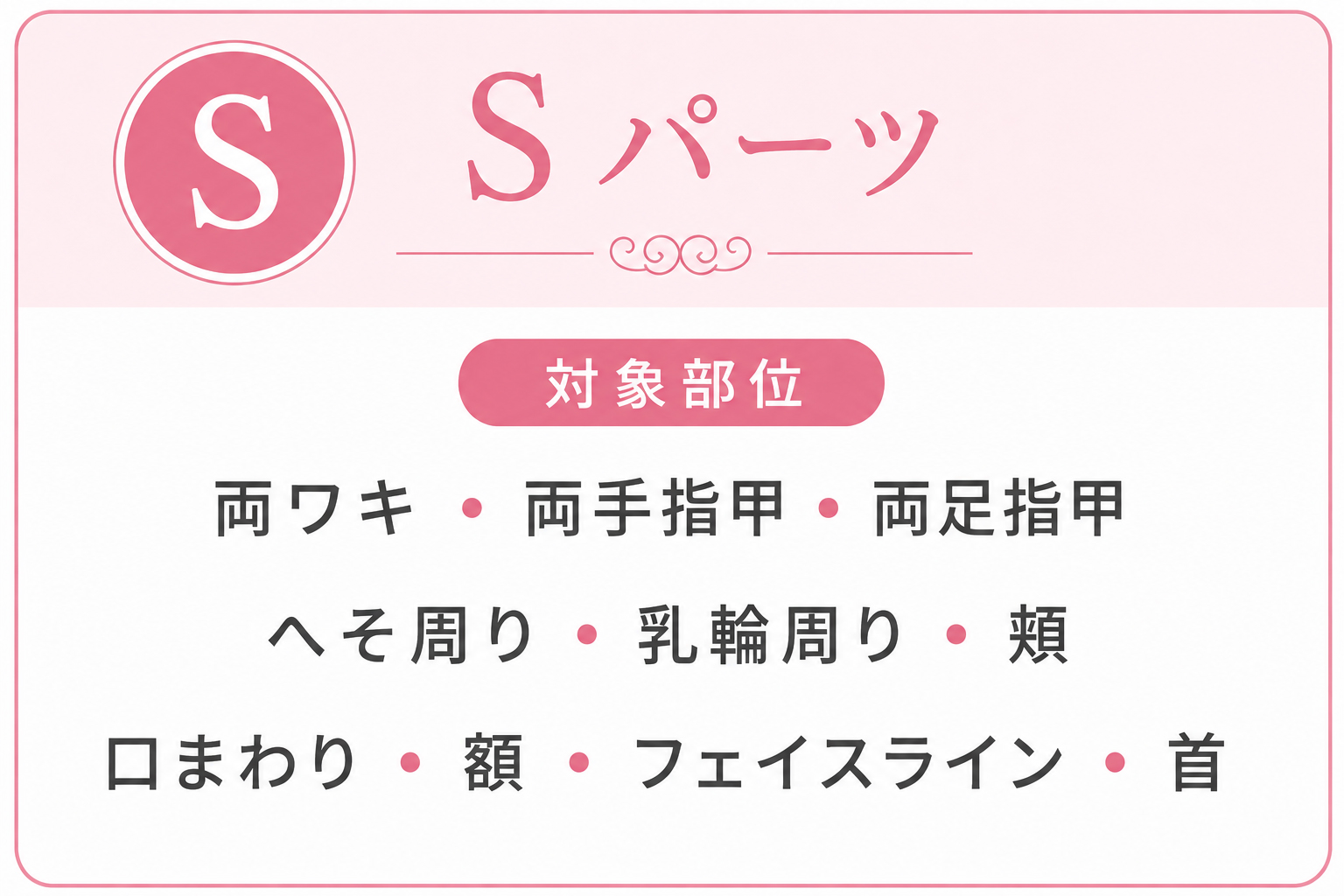 脱毛サロンbibi Sパーツの対象部位